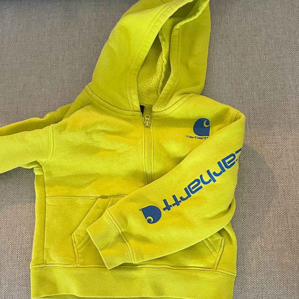 Carhartt Kids Neon Yellow Hoodie with Blue Logo